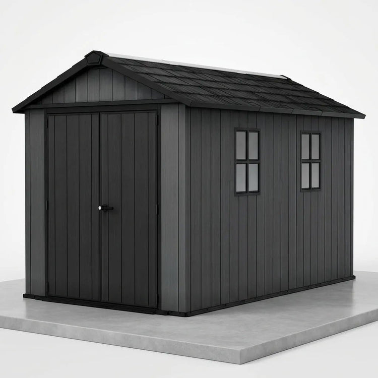 Newton 11’x7.5’ Plus Side Entry Plastic Shed Graphite