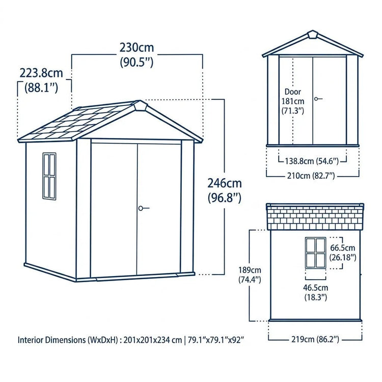 Newton 7’x7.5’ Plus Side Entry Plastic Shed Dark Grey