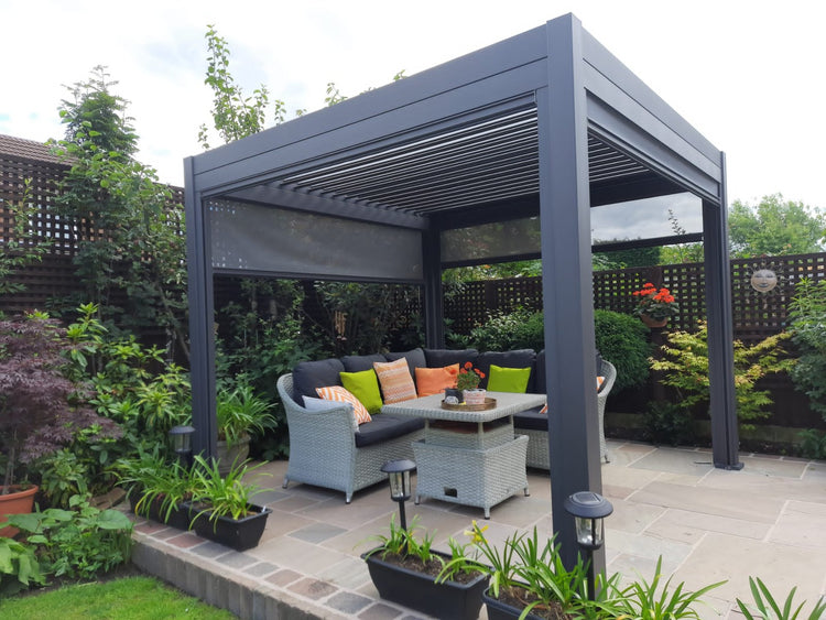 3m x 3m Square Aluminium Louvered Pergola – Grey