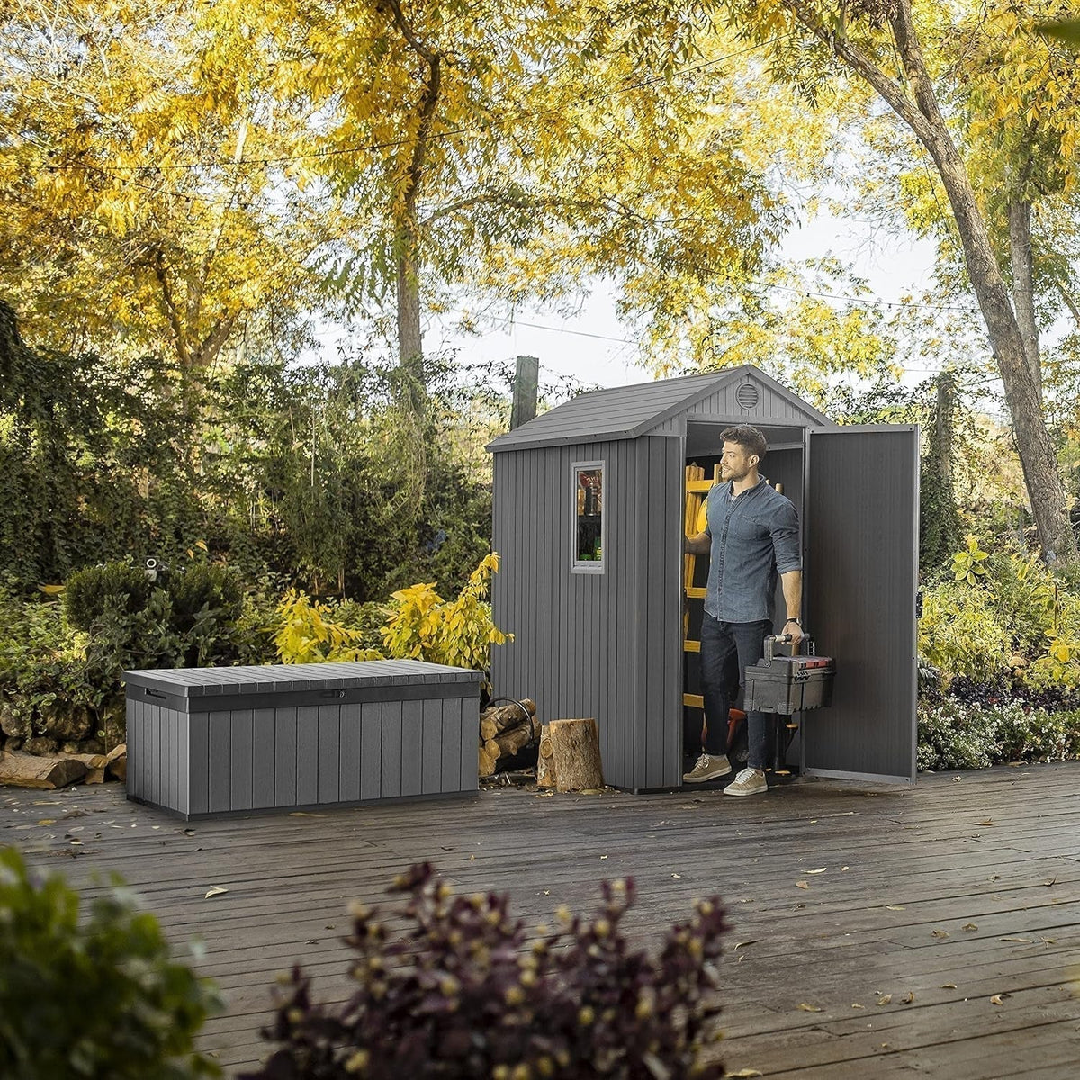6 × 4 Ft Outdoor Apex Single Door Garden Storage Shed – Grey Wood-Effect
