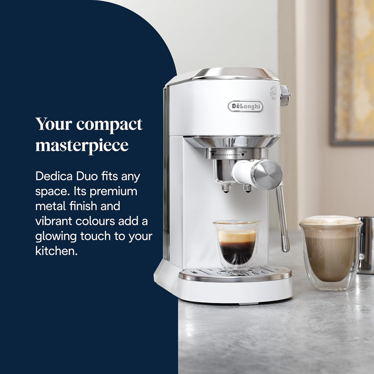 DeLonghi EC890.W Dedica Duo Manual Espresso Coffee Machine White