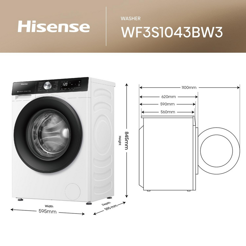 Hisense 3S Series WF3S1043BW3 Washing Machine 10.5kg White