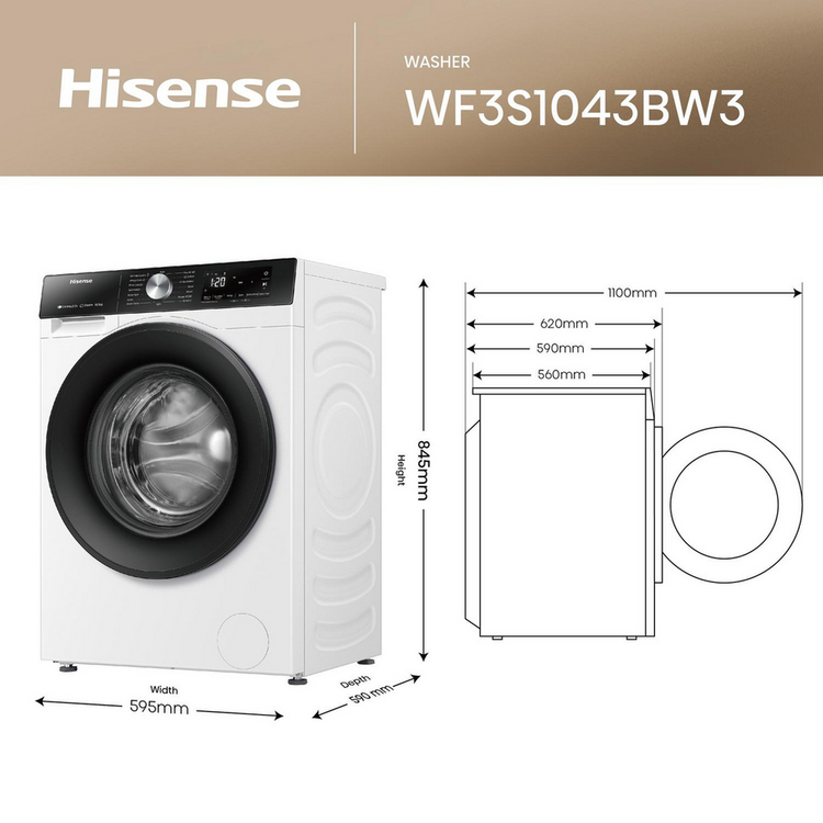Hisense 3S Series WF3S1043BW3 Washing Machine 10.5kg White
