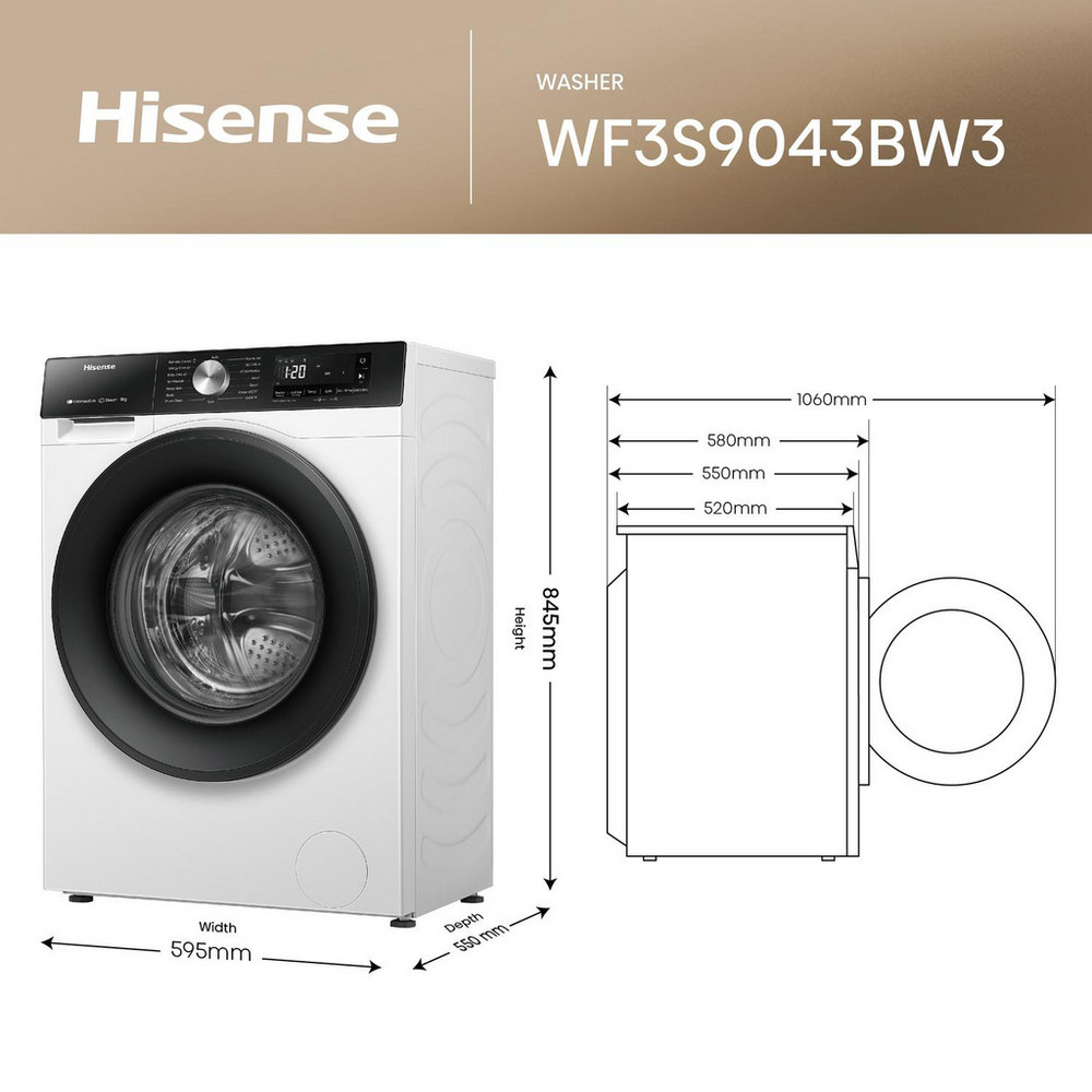 Hisense WF3S9043BW3 Washing Machine 9kg 1400rpm White