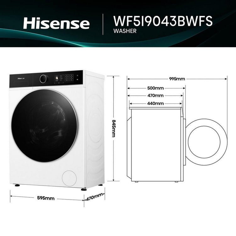 Hisense WF5I9043BWFS 5i Series Washing Machine 9kg 1400rpm White