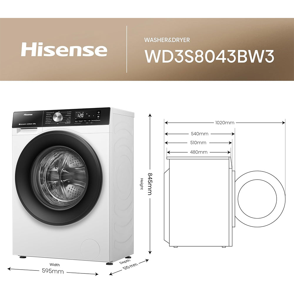 Hisense WD3S8043BW3 Washer Dryer 8kg 5kg 1400rpm White