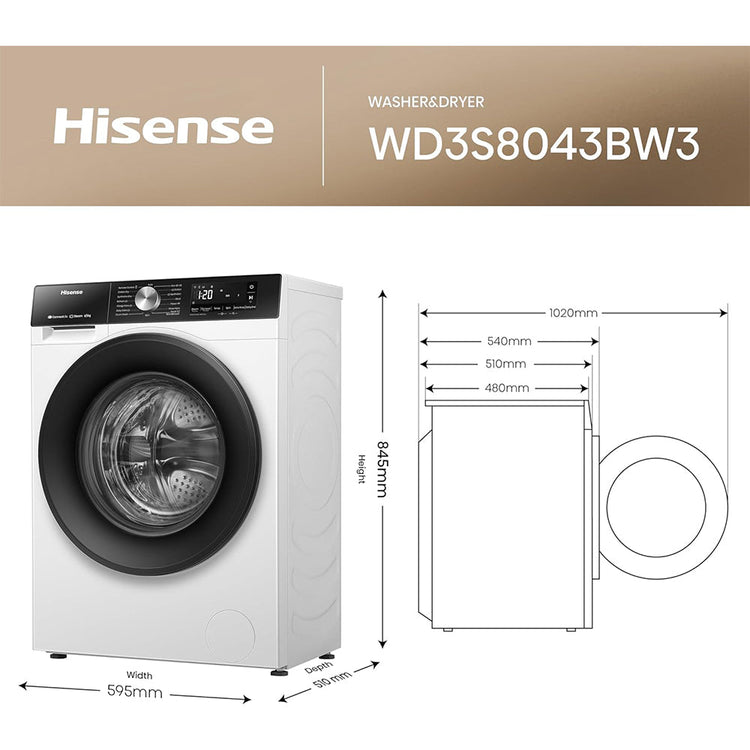 Hisense WD3S8043BW3 Washer Dryer 8kg 5kg 1400rpm White