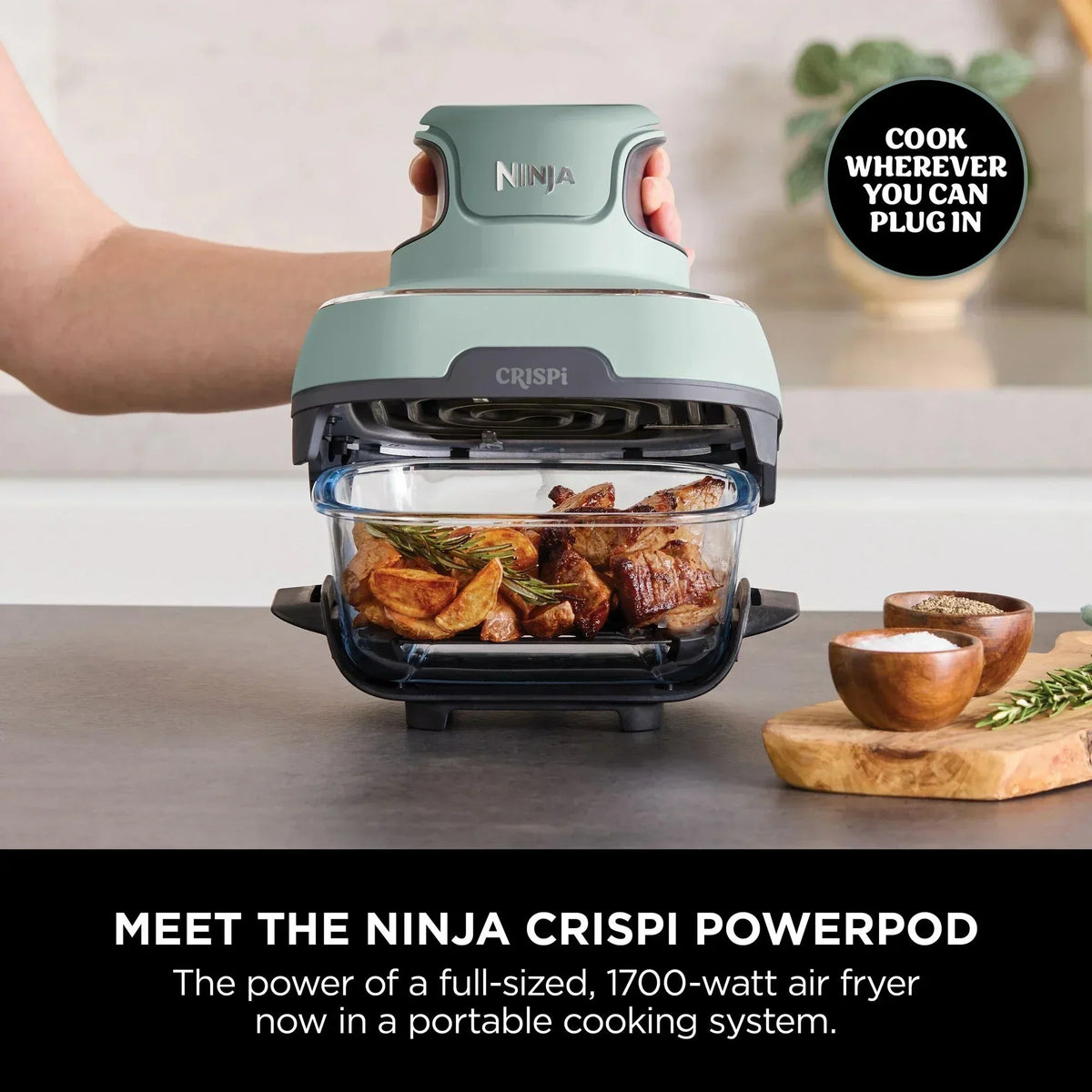 Ninja CRISPi FN101UKSG 4-in-1 Portable Glass Air Fryer 1700W Sage