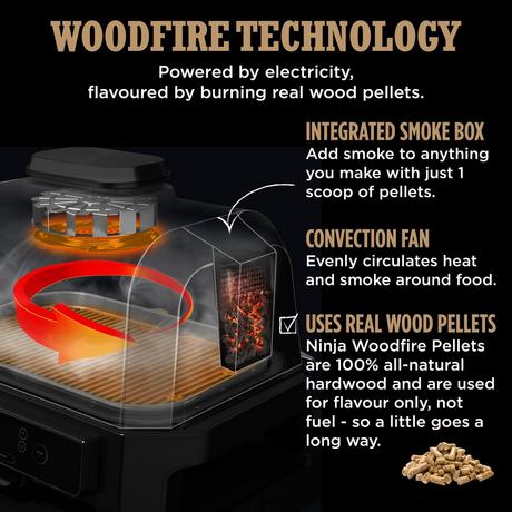 Ninja OG850UK Woodfire Pro XL Electric BBQ Grill & Smoker Black