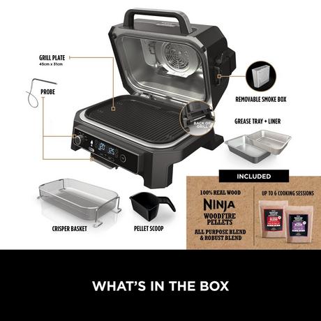 Ninja OG850UK Woodfire Pro XL Electric BBQ Grill & Smoker Black