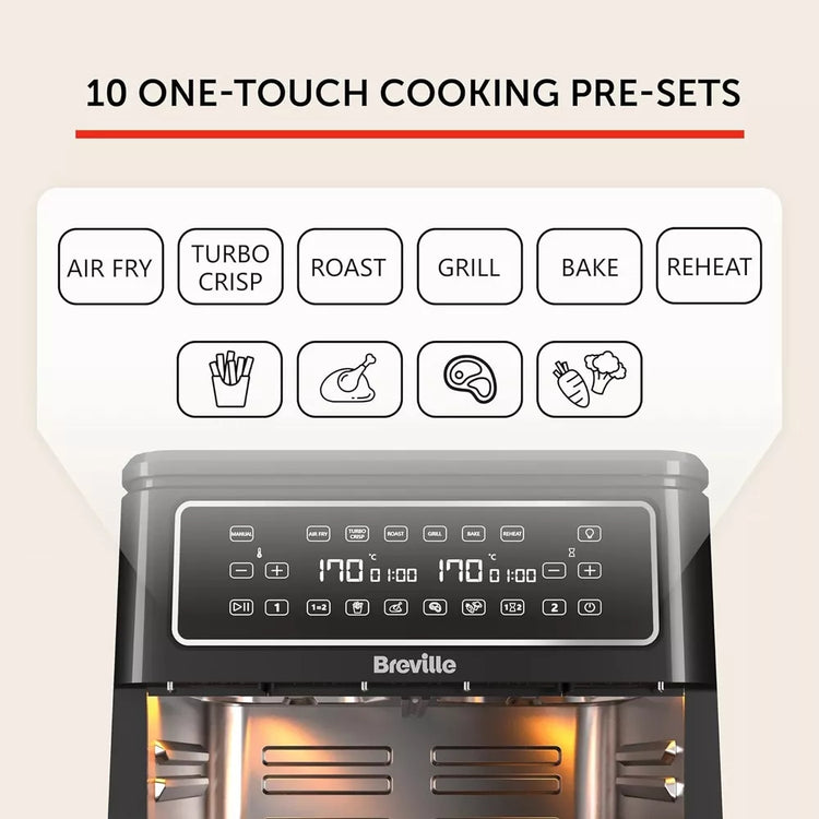 Breville Halo Flexi Digital Dual Air Fryer Oven 11L 2400W Black VDF130