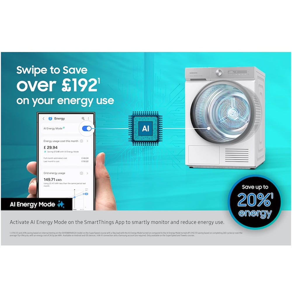 Samsung Series 9 DV90F09F4SU1 Heat Pump Tumble Dryer 9kg Dark Steel
