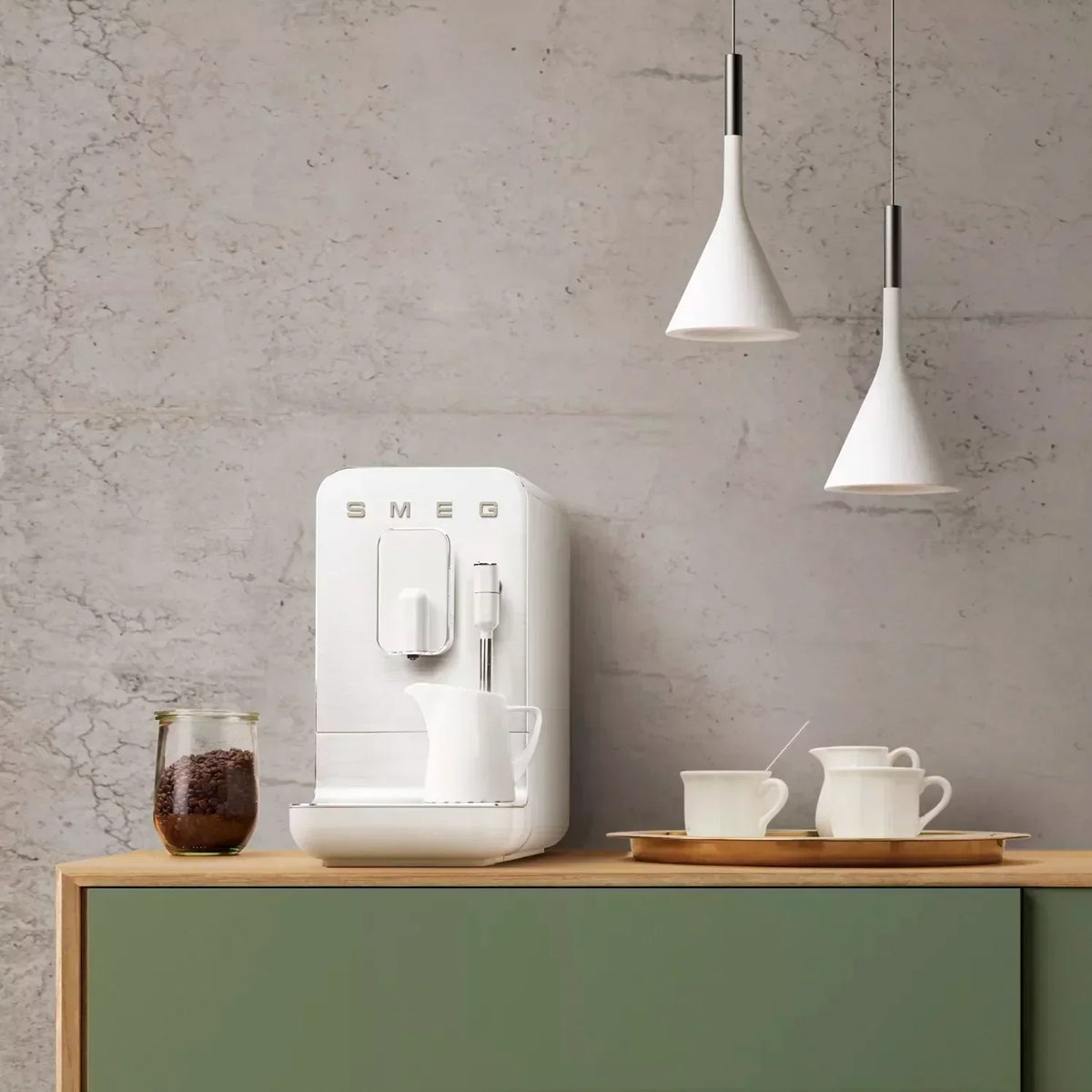 Smeg BCC12WHMUK Retro Bean to Cup Coffee Machine 1.3L 15 Bar Matt White