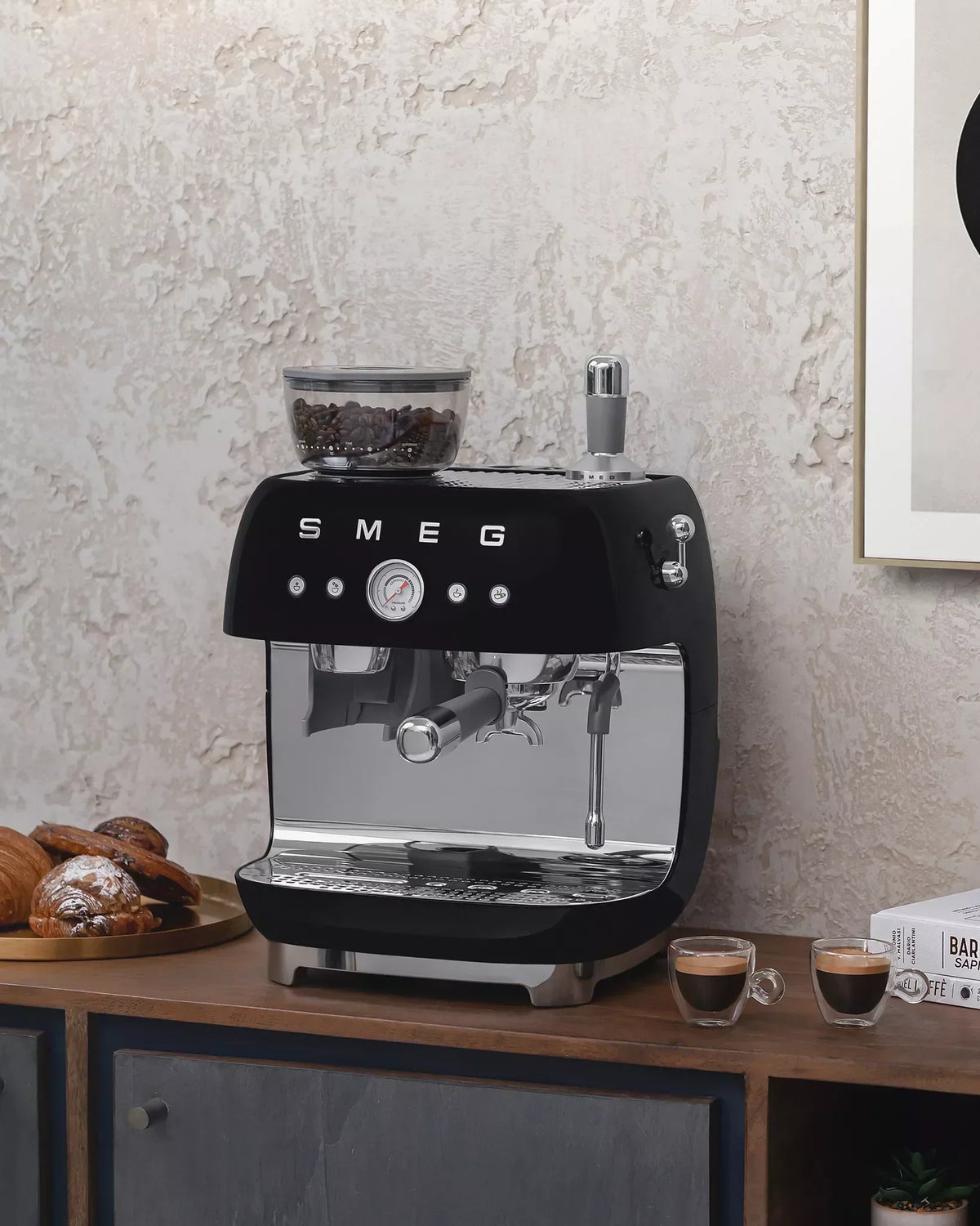 Smeg EGF03BLUK Espresso Coffee Machine with Grinder Black