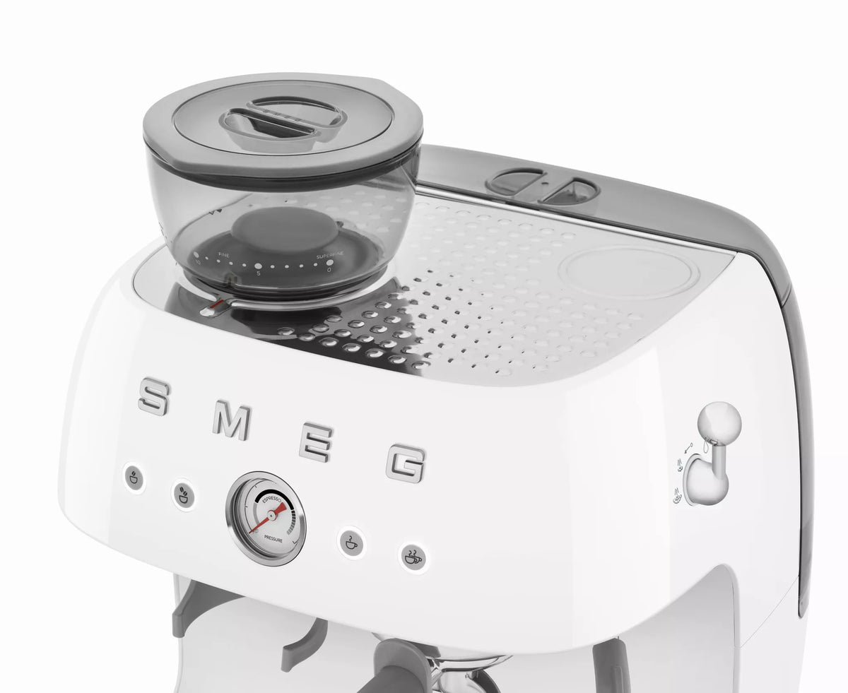 Smeg EGF03WHUK Retro Espresso Coffee Machine with Grinder White