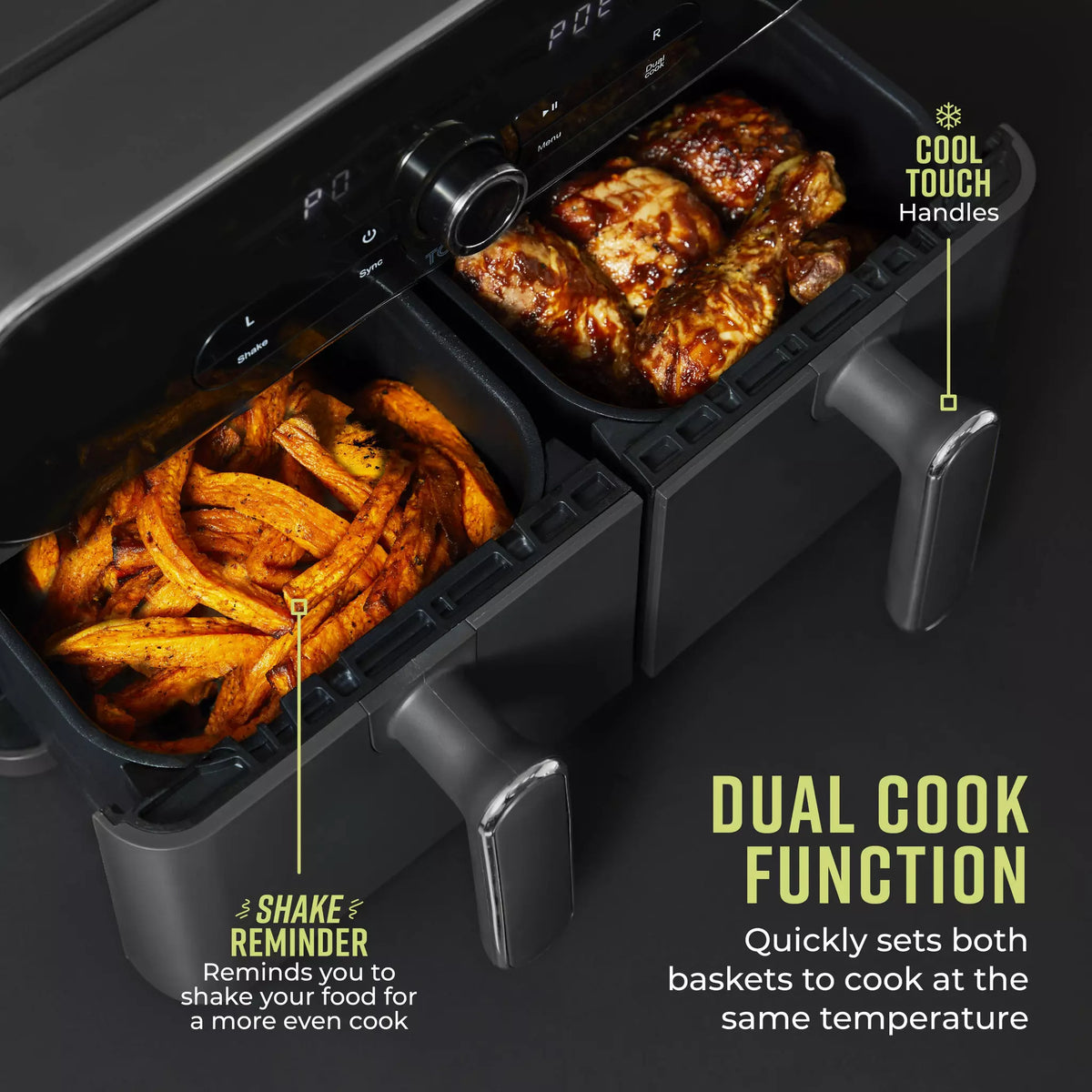Tower T17138 Vortx Elite Dual Basket Air Fryer 10.4L Grey