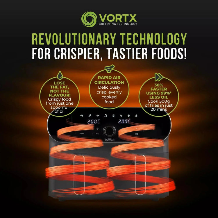 Tower T17138 Vortx Elite Dual Basket Air Fryer 10.4L Grey
