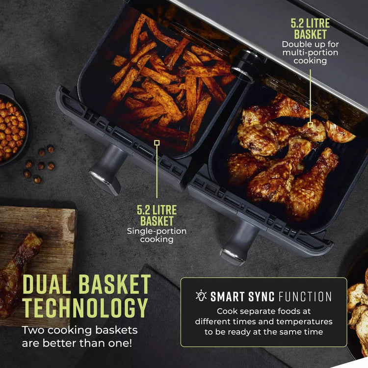 Tower T17138 Vortx Elite Dual Basket Air Fryer 10.4L Grey