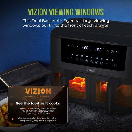 Tower Vortx Vizion T17151 Dual Basket Air Fryer 8L Black