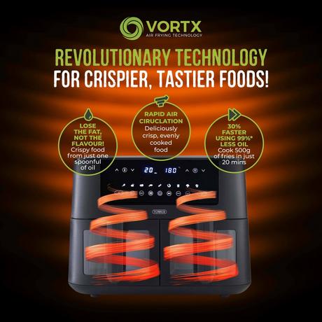 Tower Vortx Vizion T17151 Dual Basket Air Fryer 8L Black